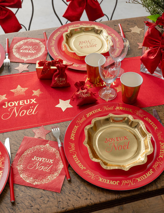 10 platos Navidad Centelleante oro y rojo 21 cm