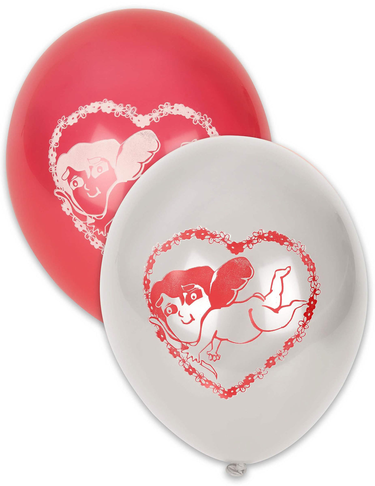 globos san valentín blancos y rojos con motivo Cupido