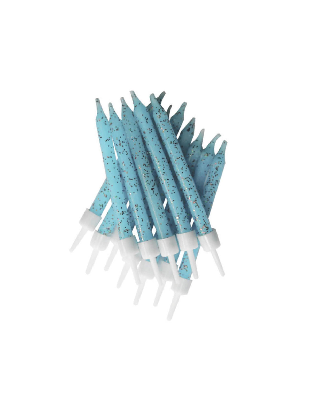 Juego de 12 velas para tarta azul pastel con purpurina