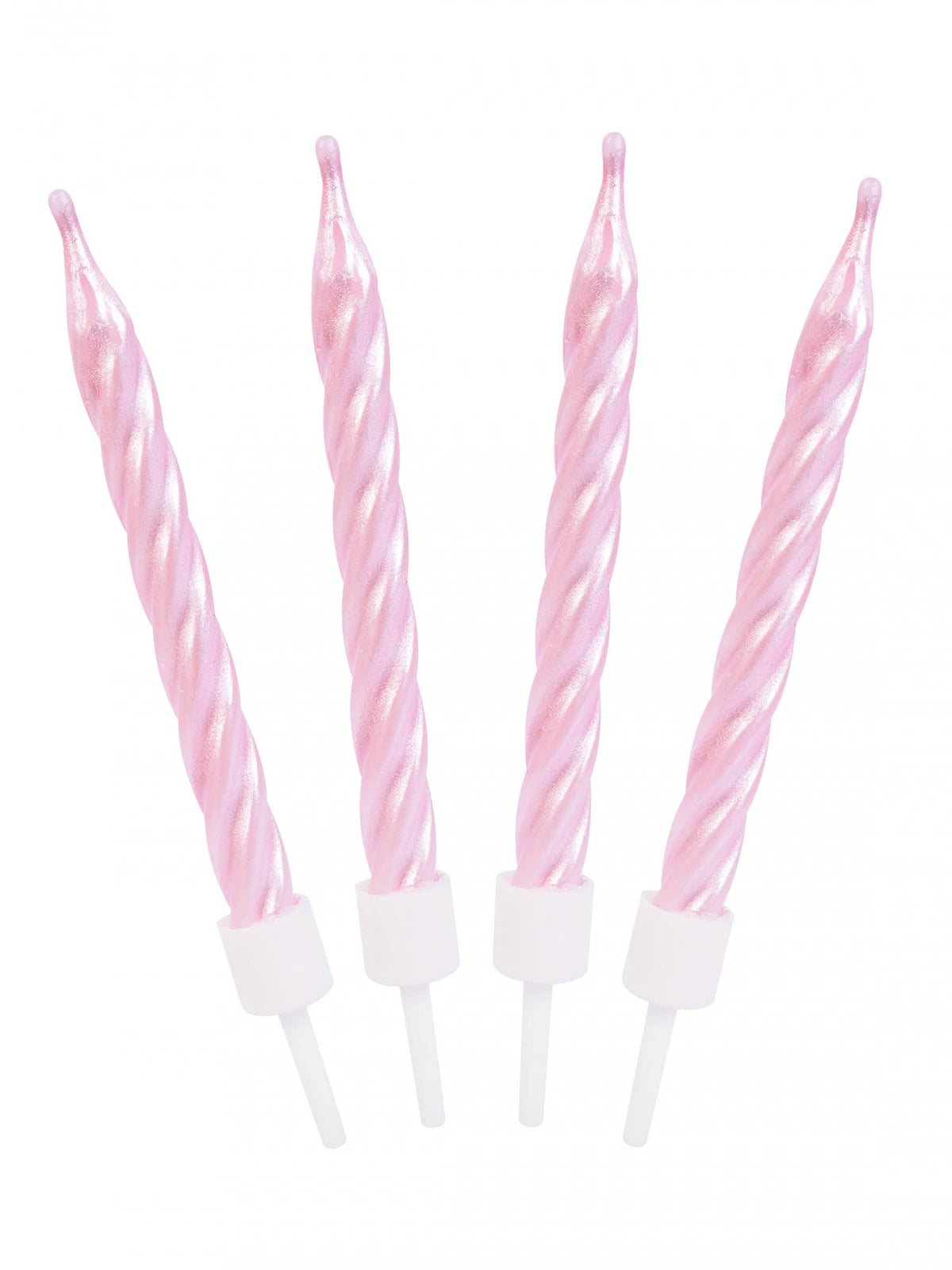 Primer plano de las velas de cumpleaños espirales rosas nacaradas
