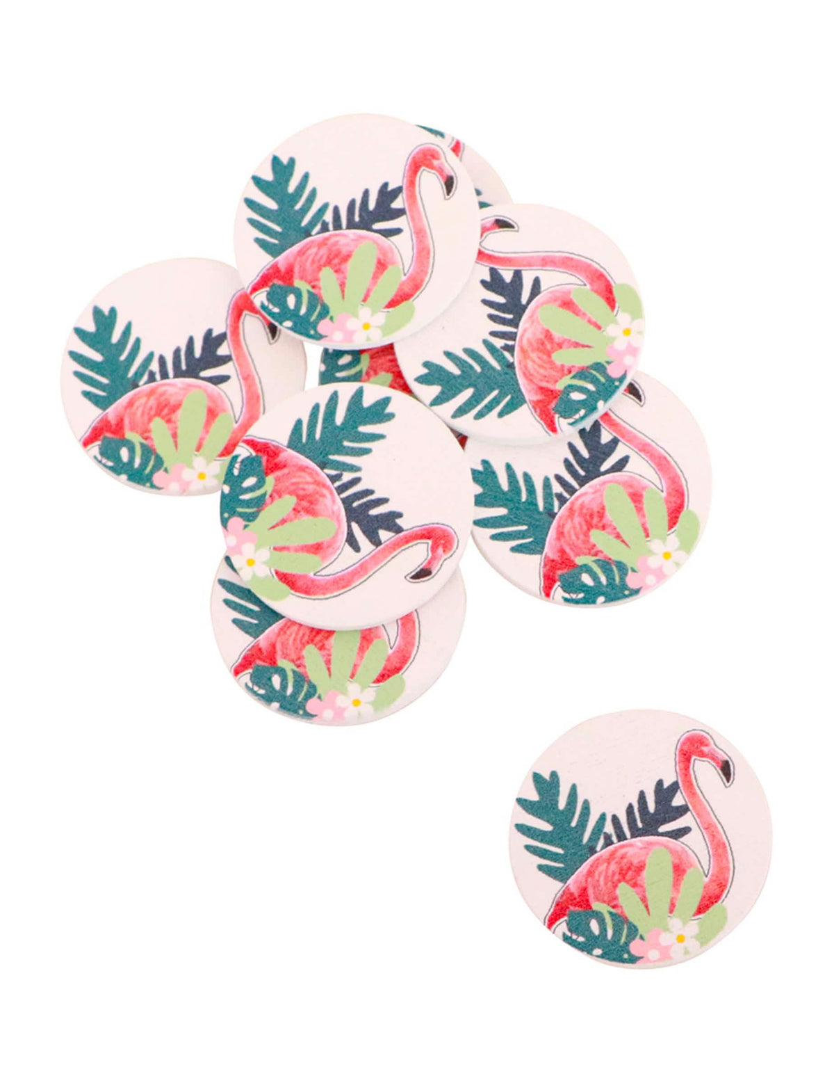 confetis adhesivos flamenco tropical para diy y mesa rosa y verde