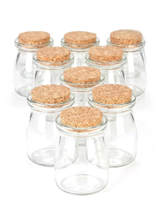 12 botes pequeños de cristal con tapón de corcho 7 cm
