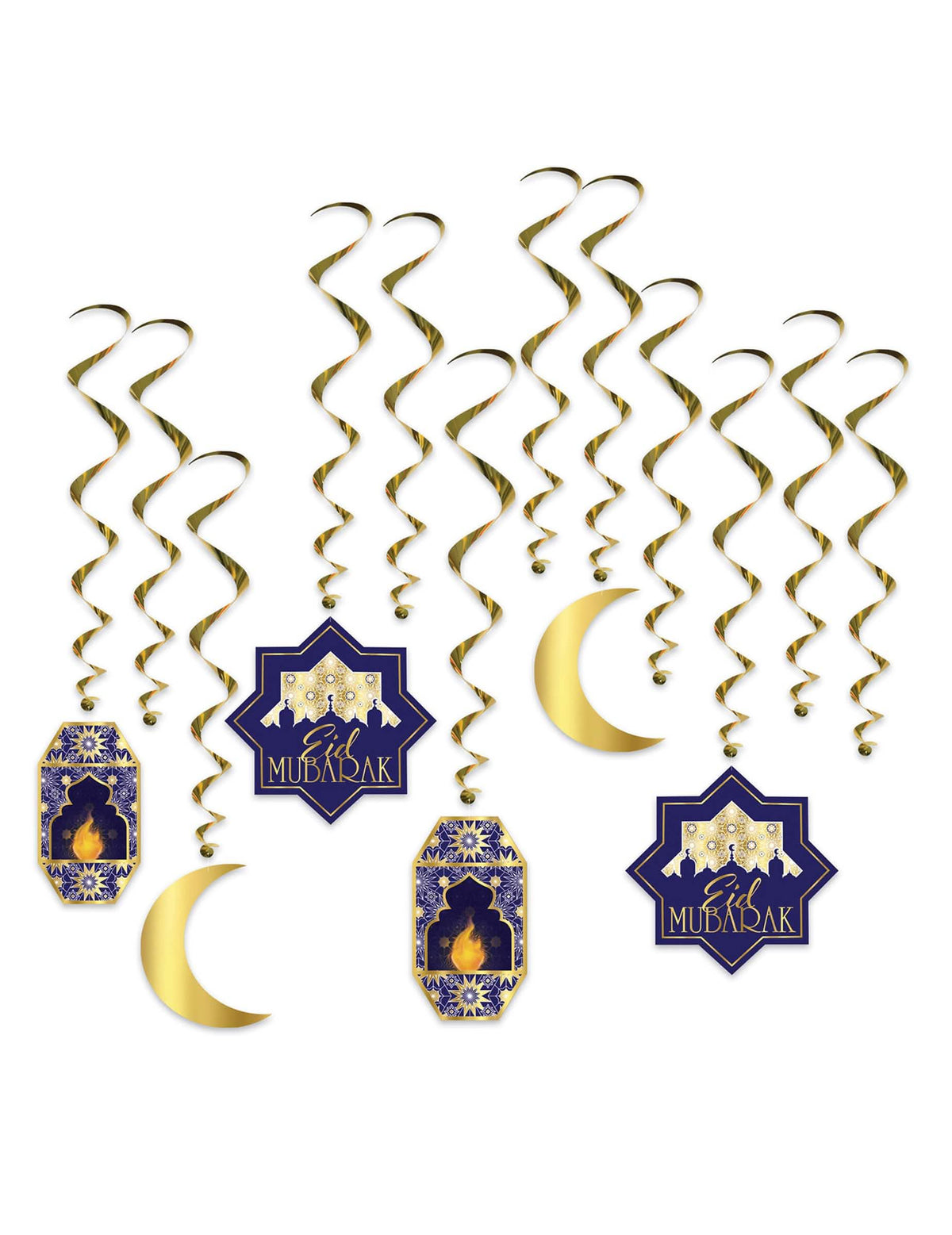 Suspensiones espirales Aïd Mubarak para fiesta azules y dorado