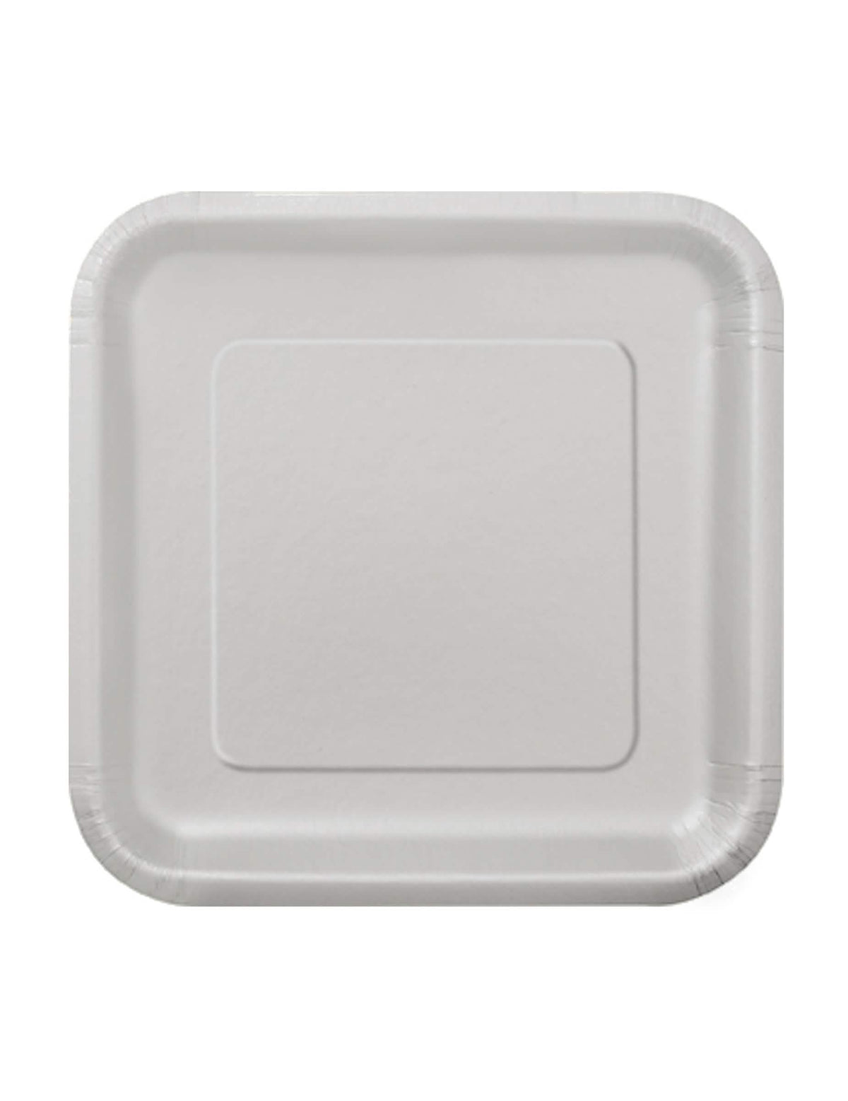 Pequeños platos de cartón plateados de forma cuadrada