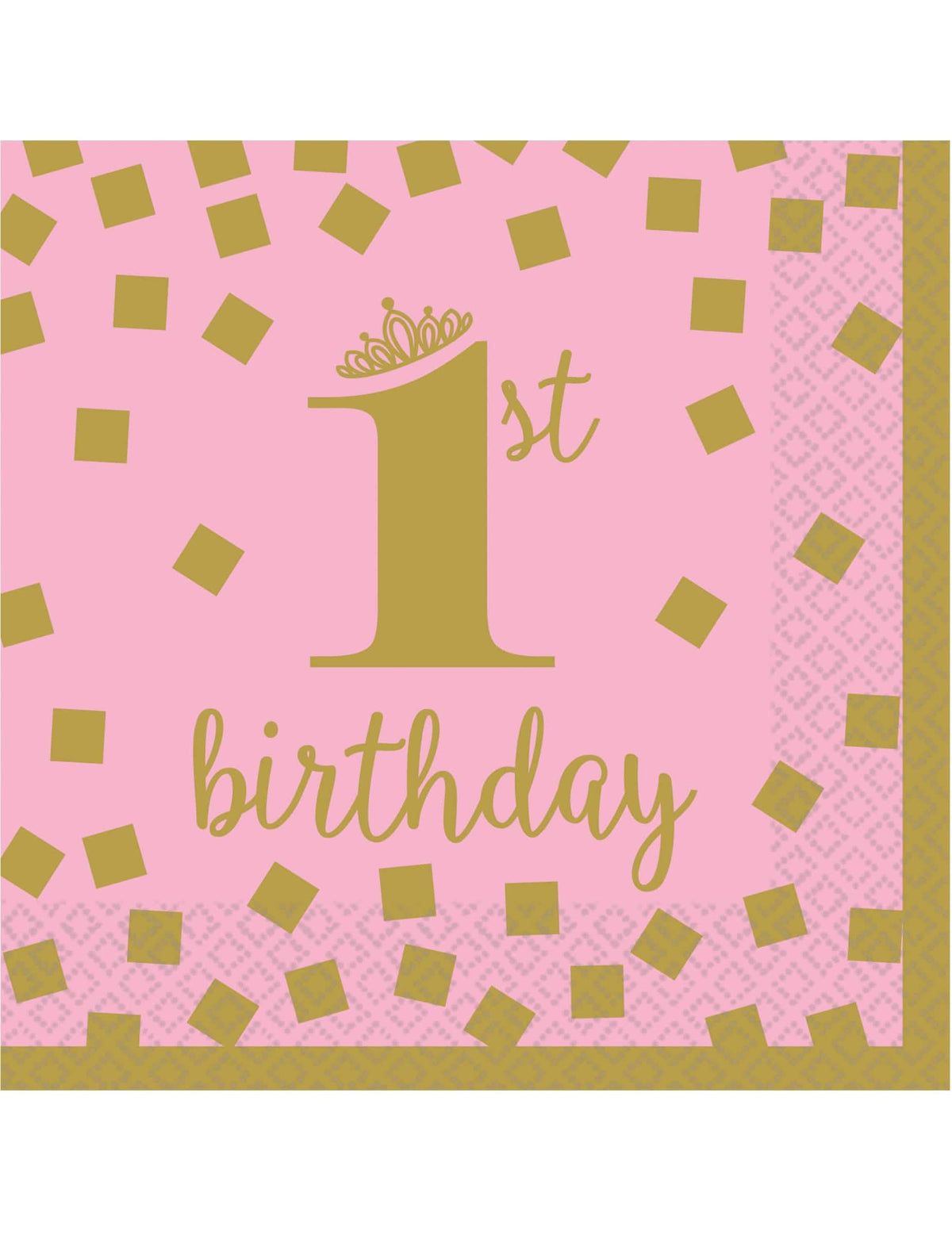 Pequeñas servilletas de papel 1st cumpleaños para primer cumpleaños rosa y dorado