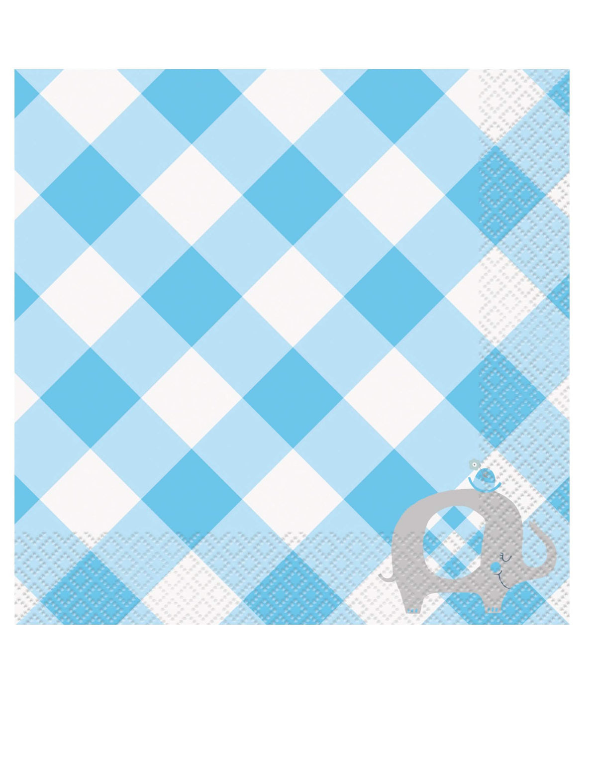 Serviettes en papier éléphant pour baby shower bleu à carreaux