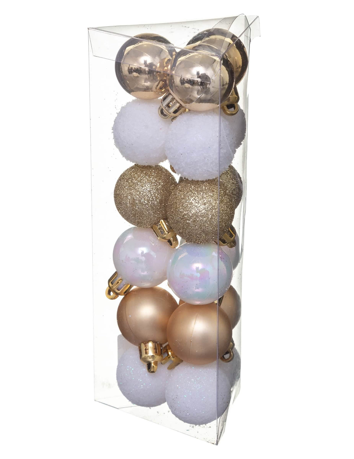 18 mini bolas de navidad para decoración blanco y dorado mate y brillante