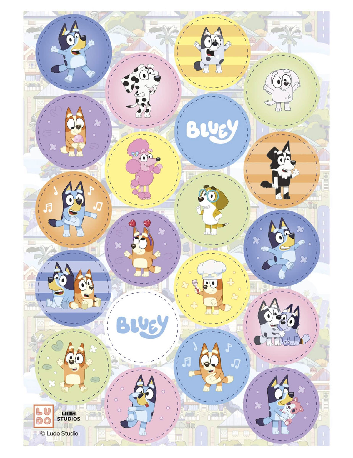20 Mini discos de oblea Bluey y Bingo™ 3,4 cm