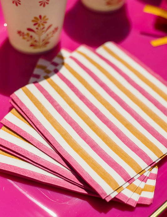 20 servilletas de cóctel de papel blanco, frambuesa y naranja