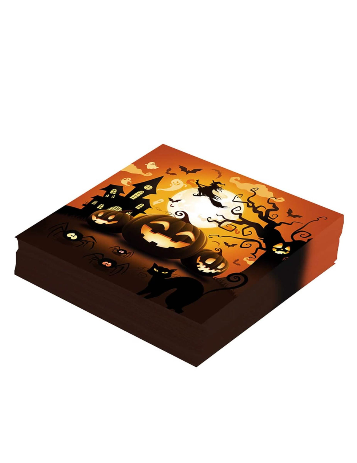 Serviettes en papier citrouille d'Halloween orange et noir avec sorcière et chat noir