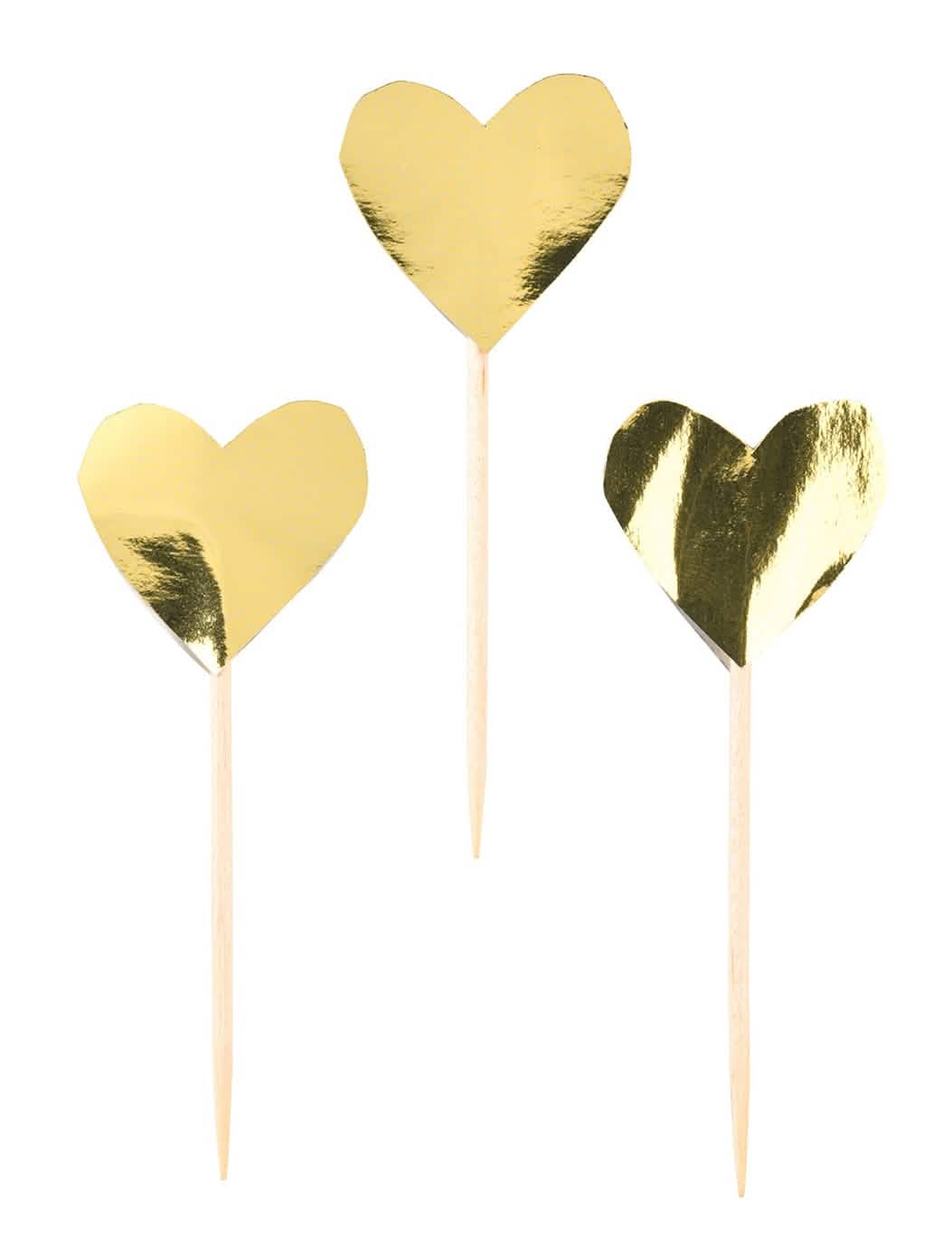 Palillos en forma de corazones para fiesta dorados