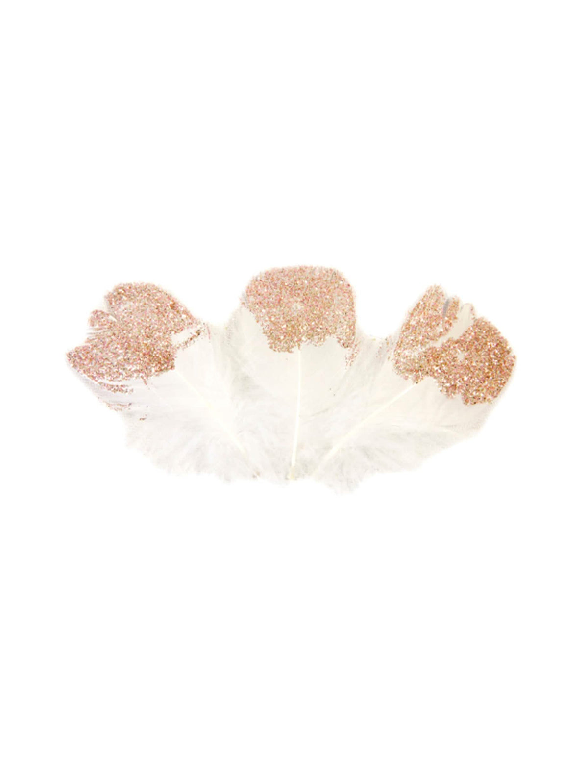 Plumas con purpurina para decoración blancas y oro rosa