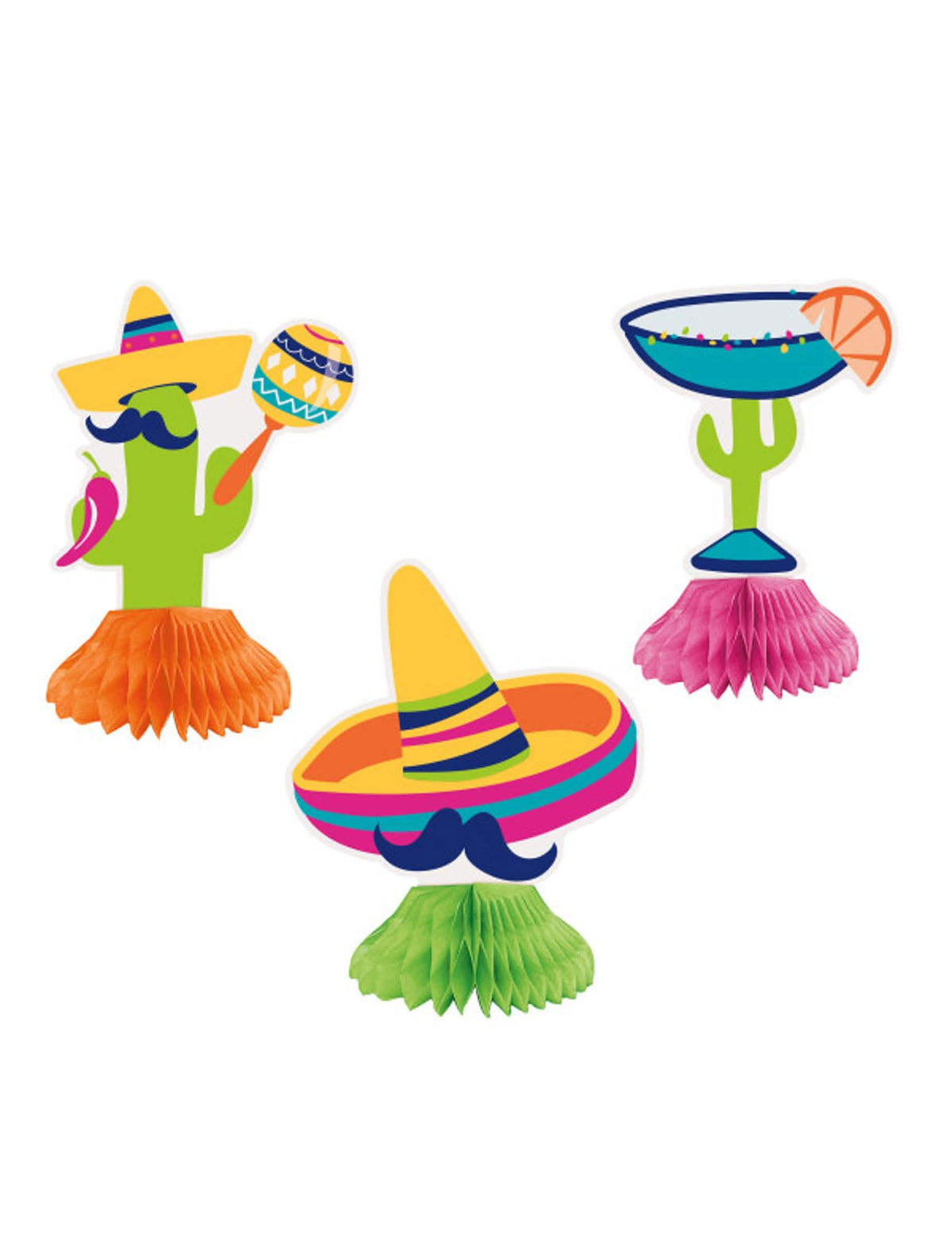 Centros de mesa de cartón boho fiesta cactus y sombreros para fiesta multicolor