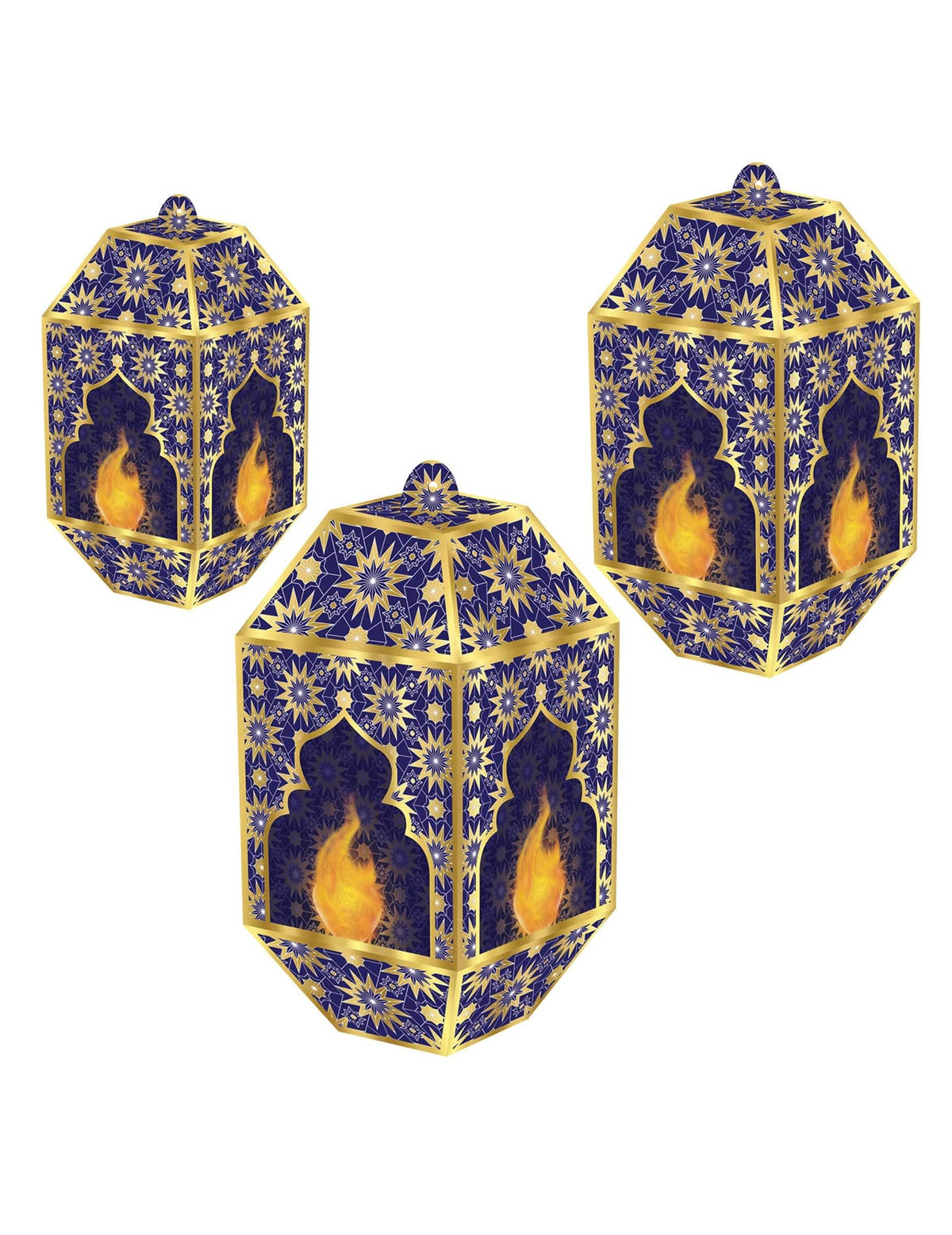 Faroles de papel Aïd Mubarak para decoración azules y dorado para colgar