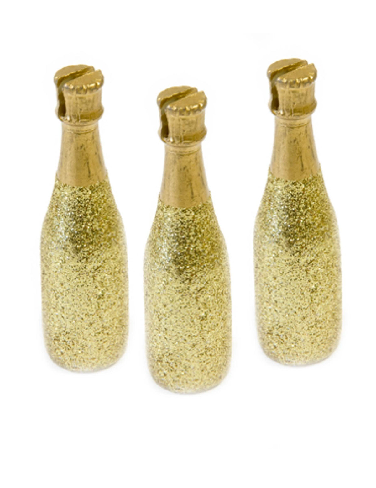3 marcas de sitio botella de champán para fiesta dorado con purpurina