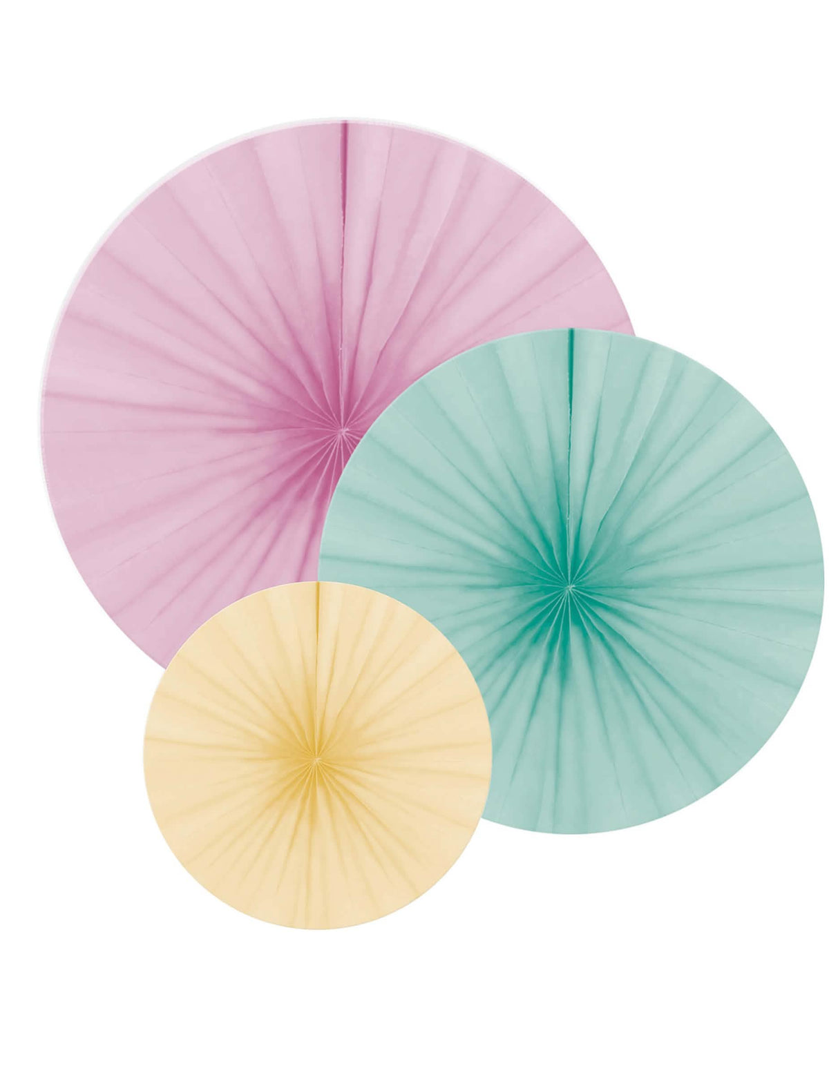 3 rosaces en papier pastel pour decoración rosa menta y amarillo