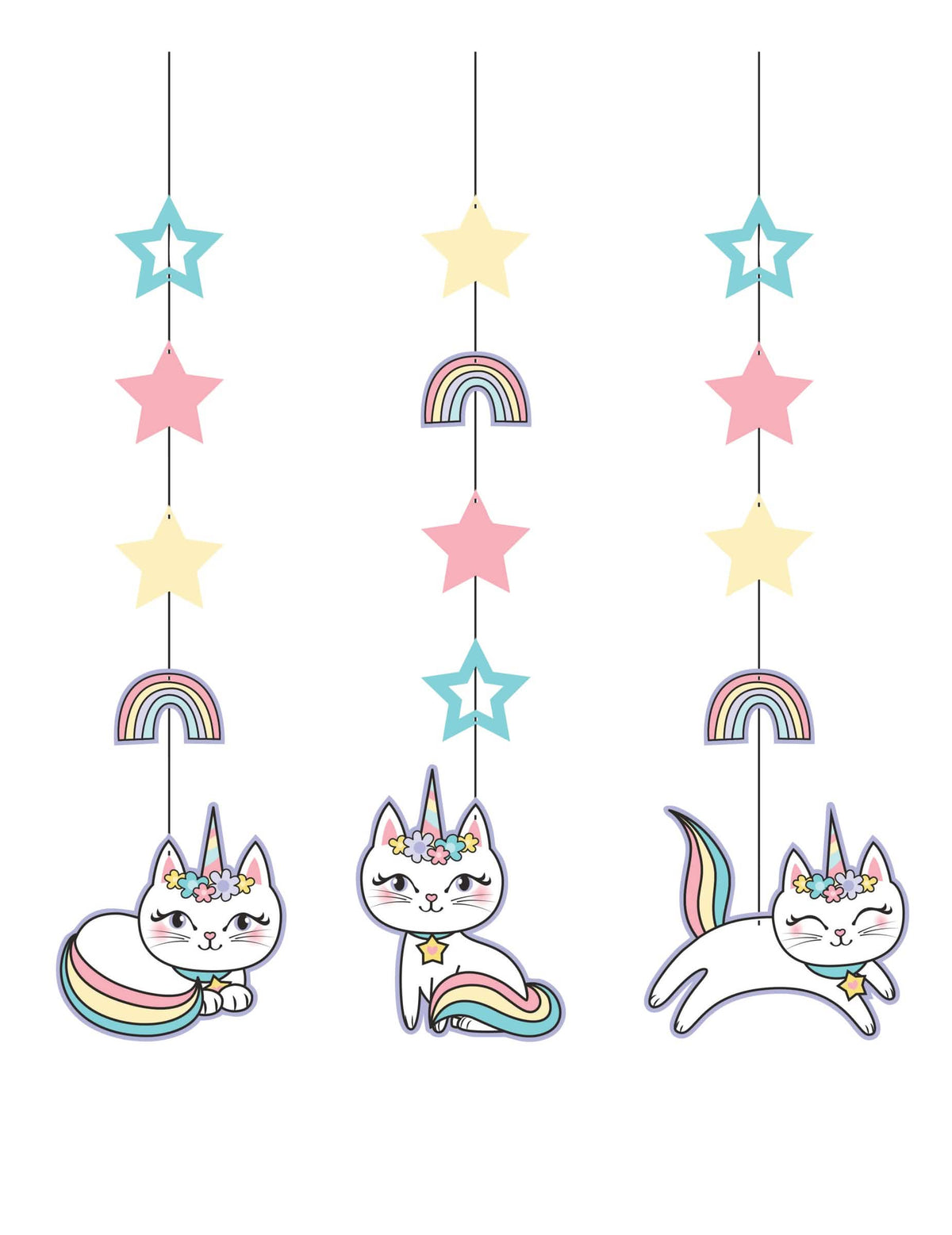 Suspensiones de cartón caticorn para cumpleaños pastel con estrellas y arcoíris