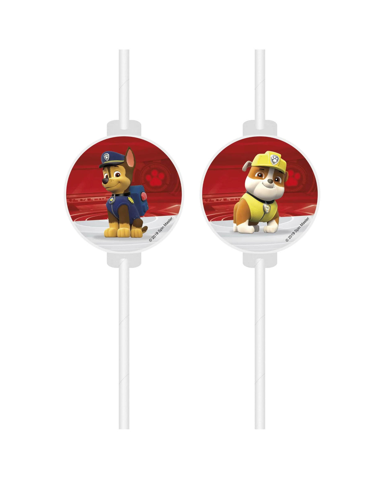 pajitas medallón de cartón La Patrulla Canina listo para la acción para niño rojas con Chase y Ruben