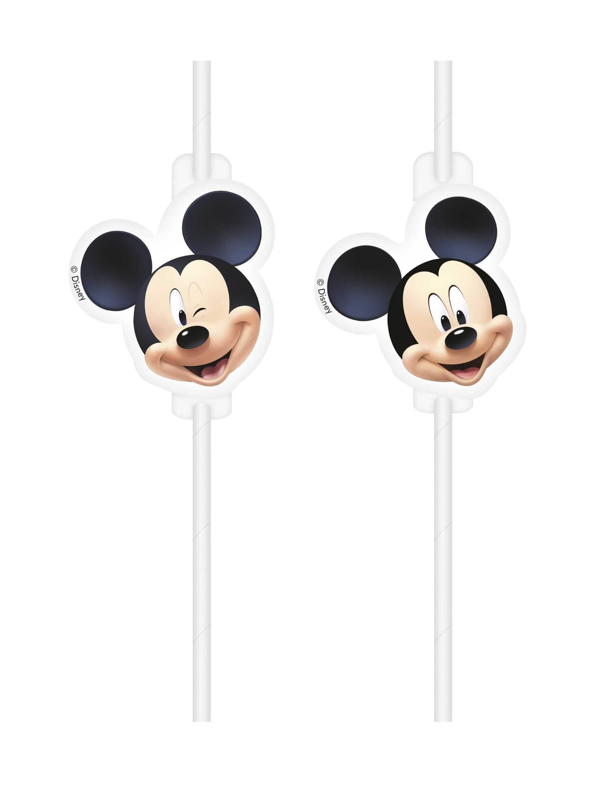 pajitas medallón de plástico Mickey para niño blancas