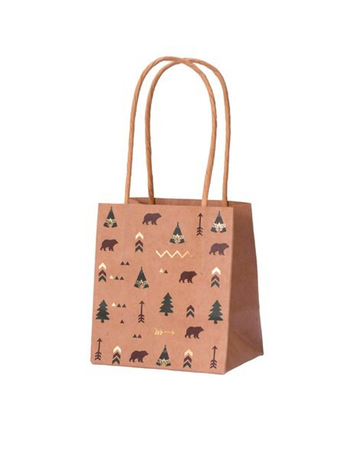 bolsas de regalo tema bosque indio tipi kraft verde marrón y dorado