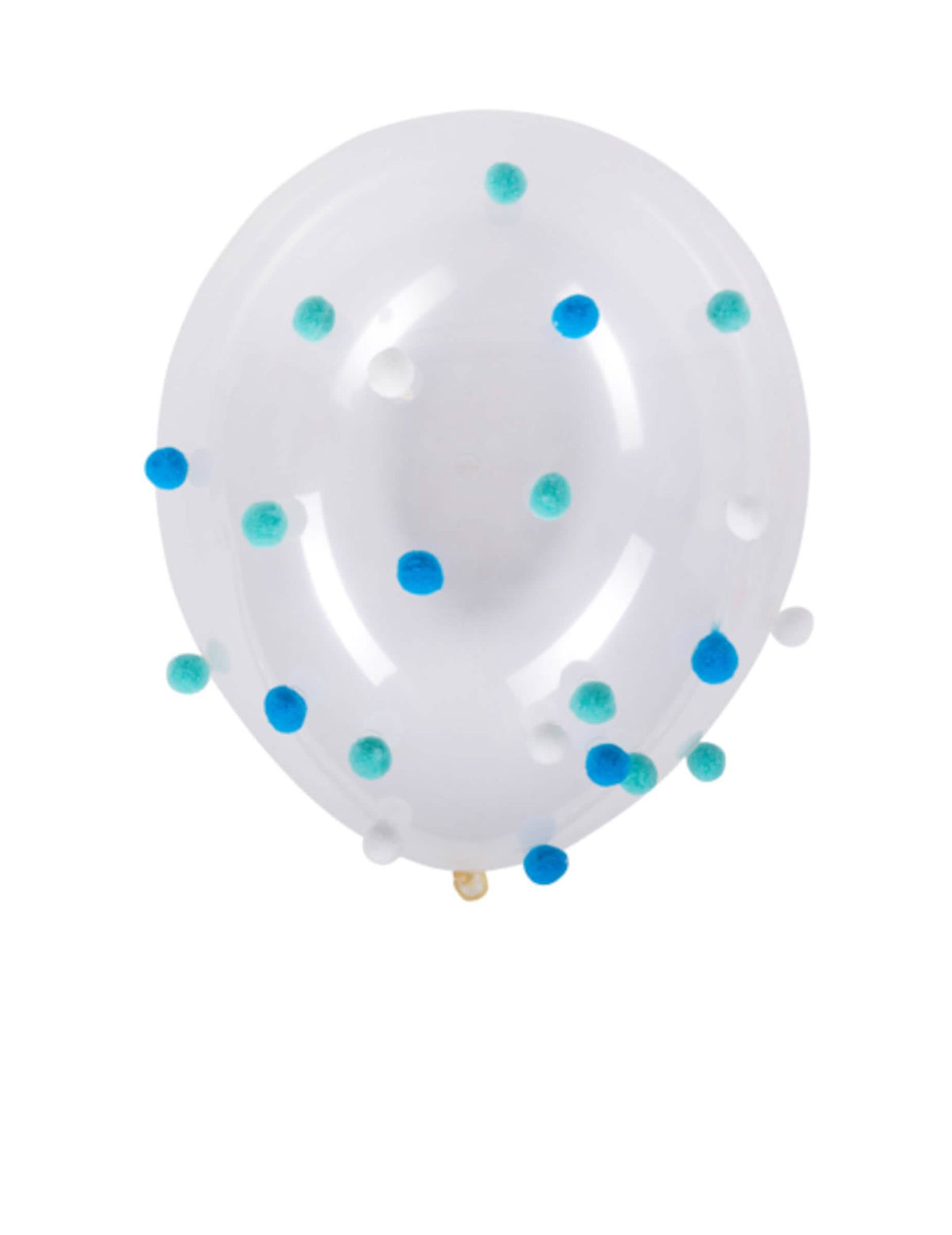 Globo pompón para cumpleaños transparente azul y blanco