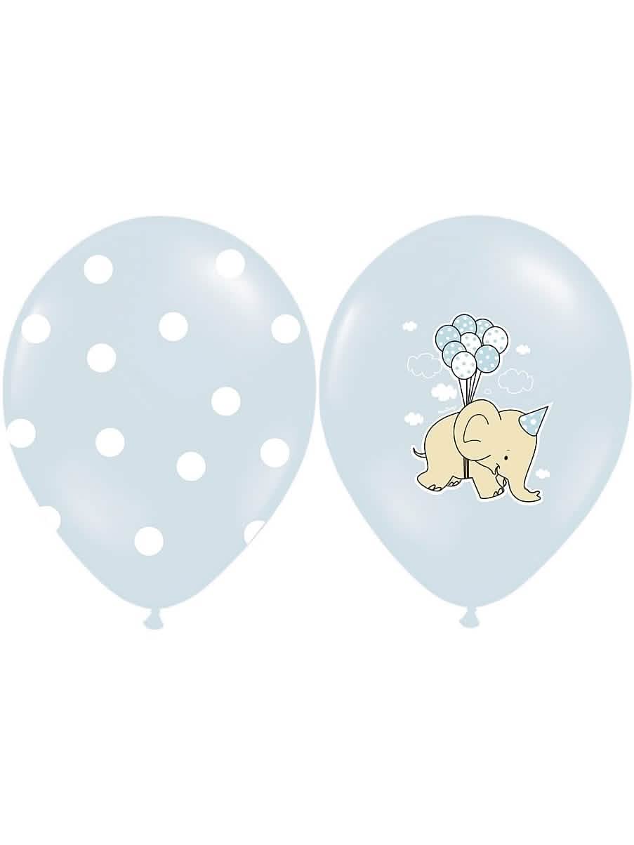 globos de látex azules biodegradables con lunares y motivo de elefante
