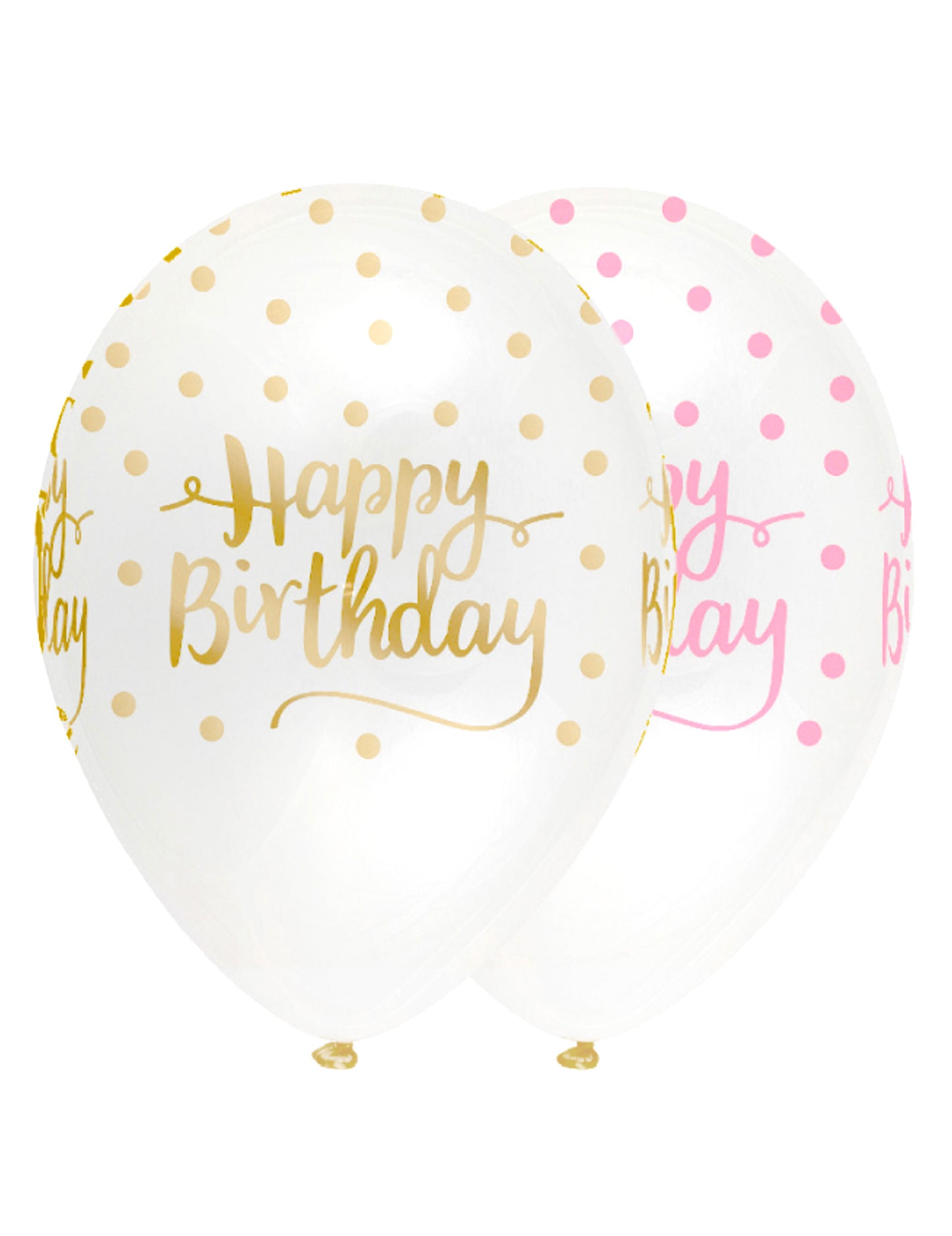 Ballons en latex Happy Birthday à pois pour anniversaire rose et doré