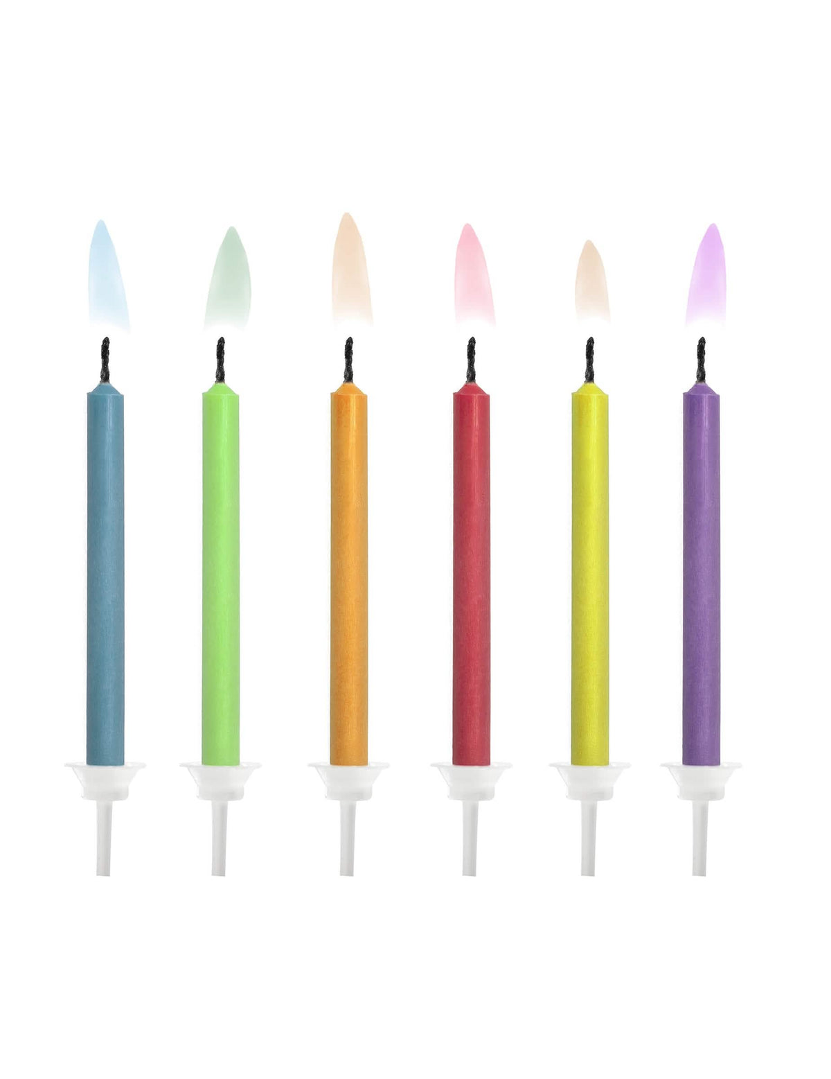 6 velas de cumpleaños con llama de color para tarta multicolores con soportes
