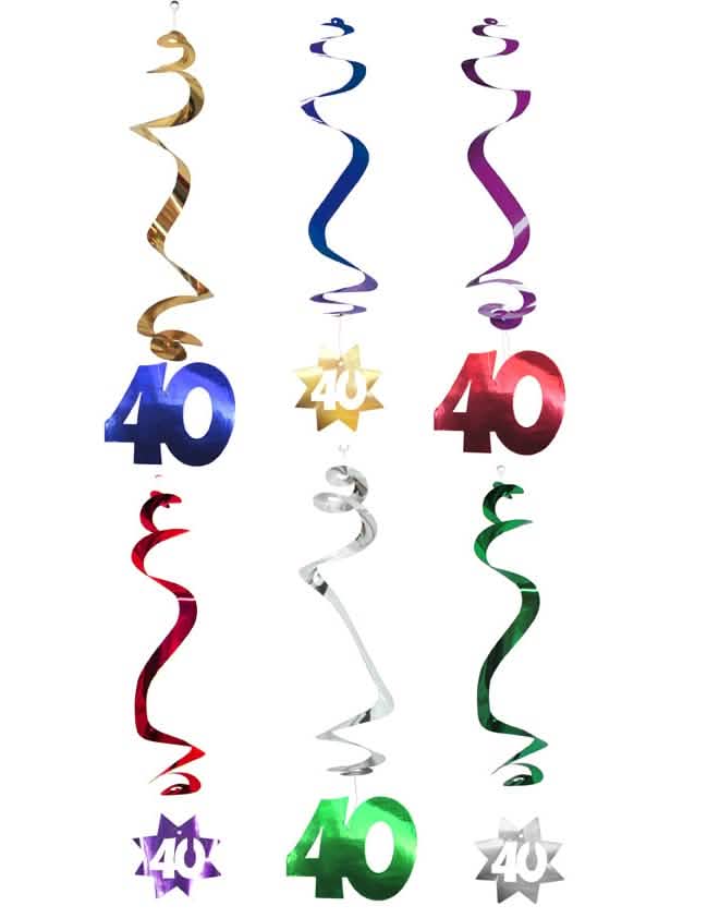 Decoraciones colgantes en espiral 40 años para cumpleaños multicolores metalizadas