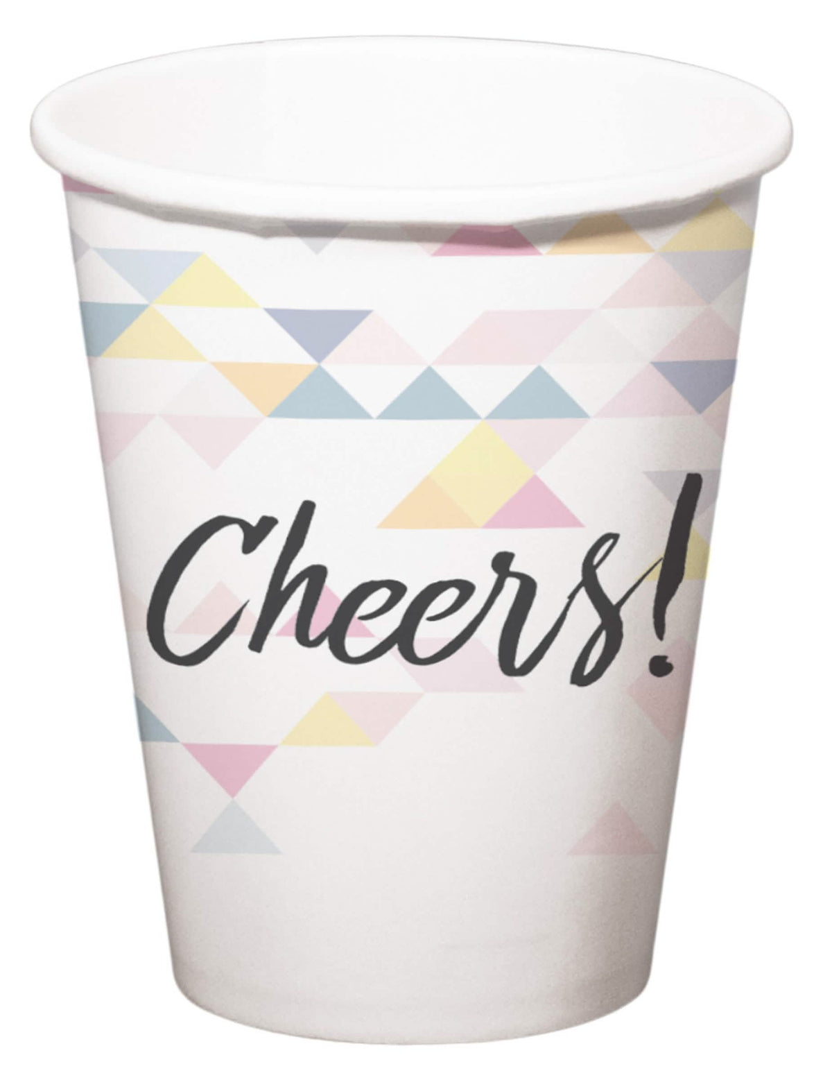 Vasos de cartón Cheers geométrico para fiesta blanco pastel