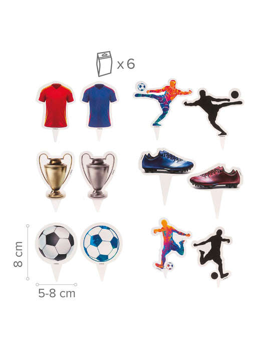 Kit de 6 decoraciones para cupcakes con toppers de Fútbol