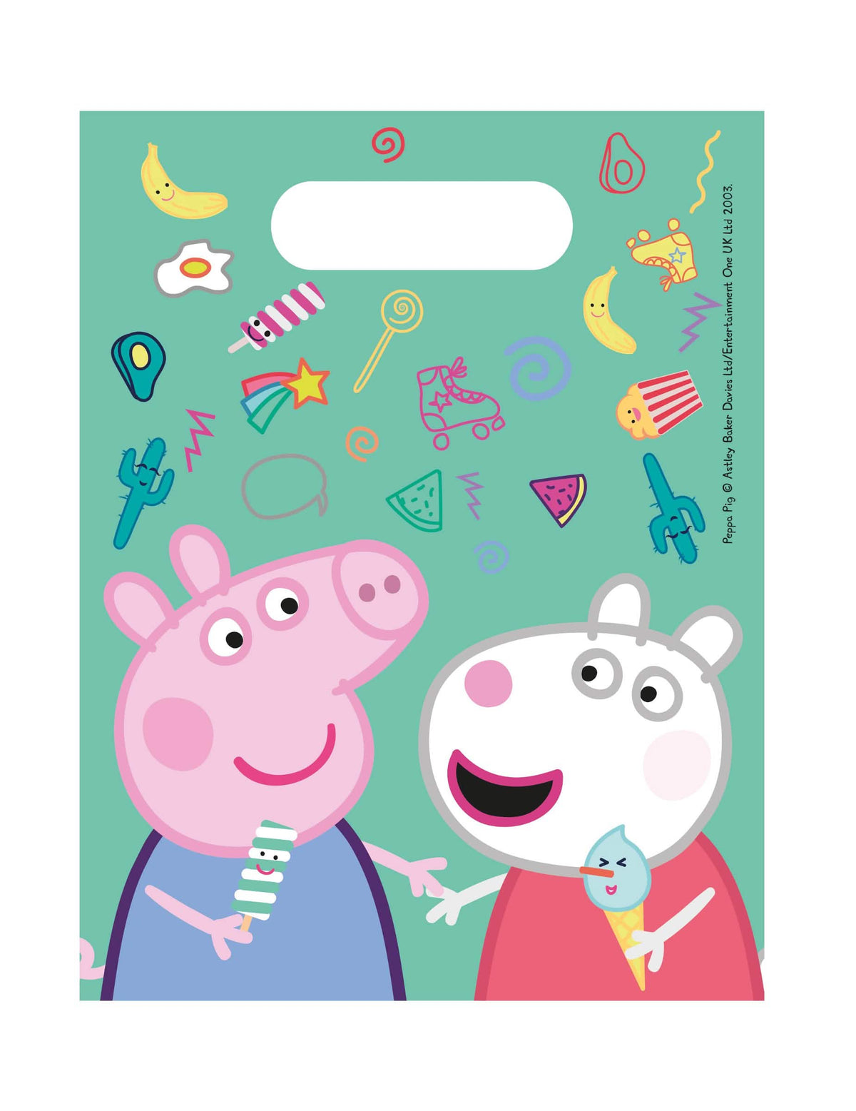bolsas de regalo Peppa Pig para niño verde menta con Peppa y Suzy Sheep