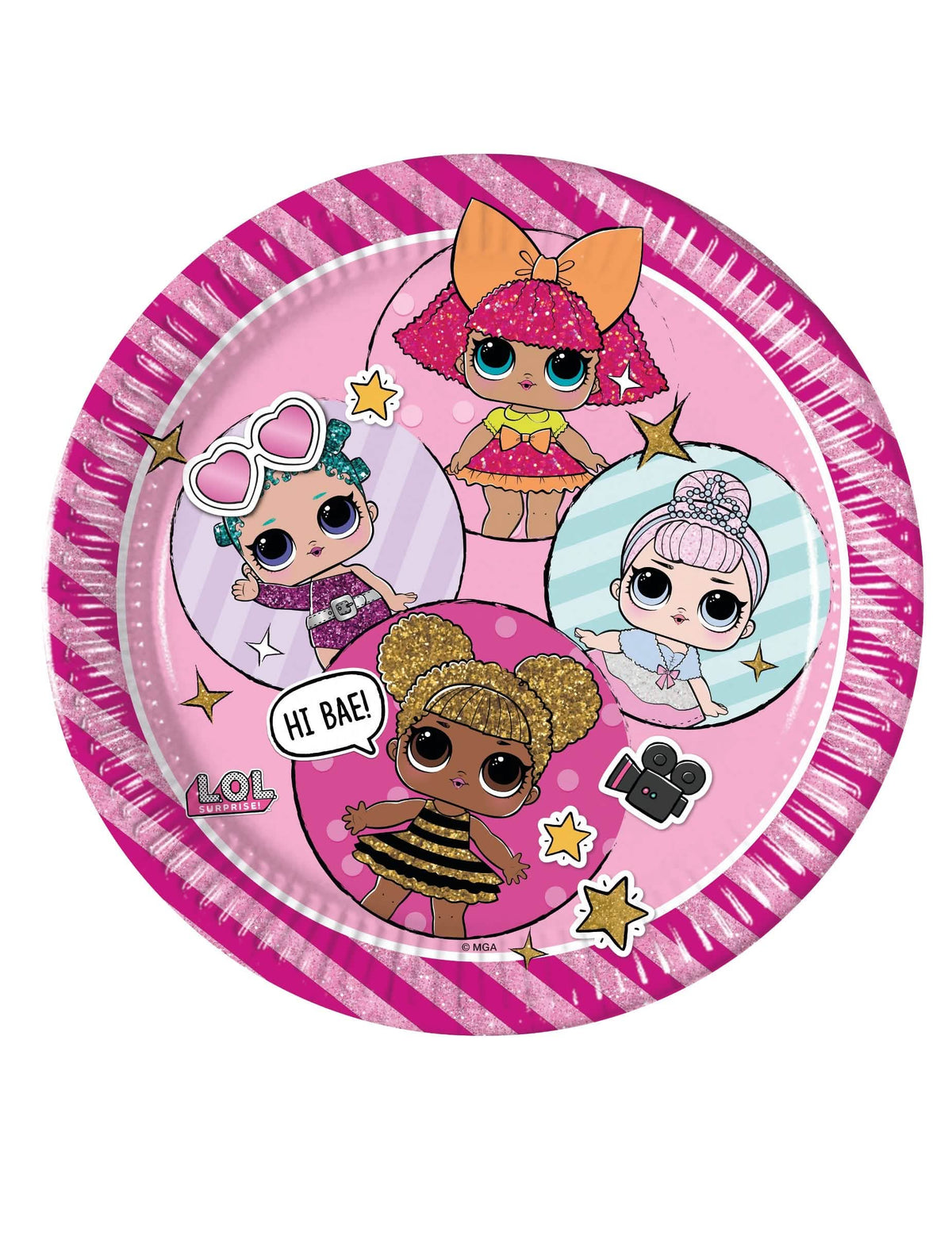 8 platos de cartón metalizado LOL Surprise para niño rosa brillante