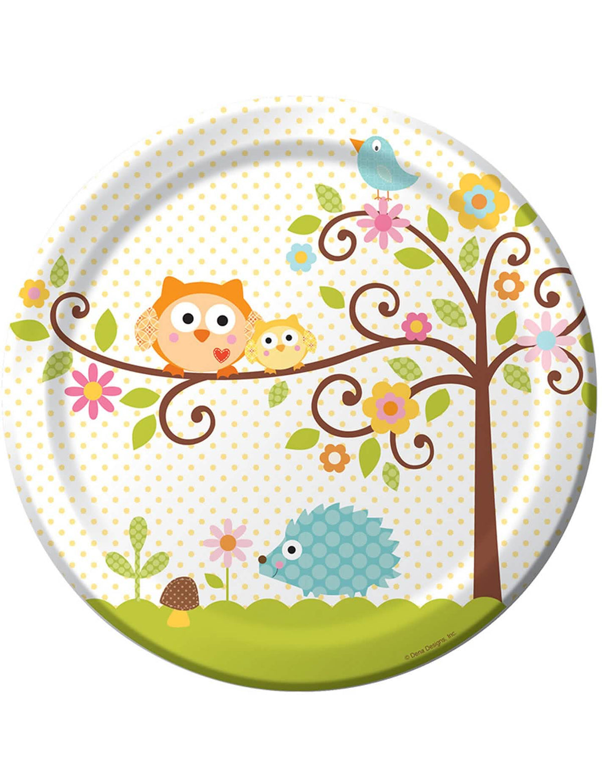 Assiettes en carton petits hiboux pour anniversaire multicolores avec motifs animaux de la forêt