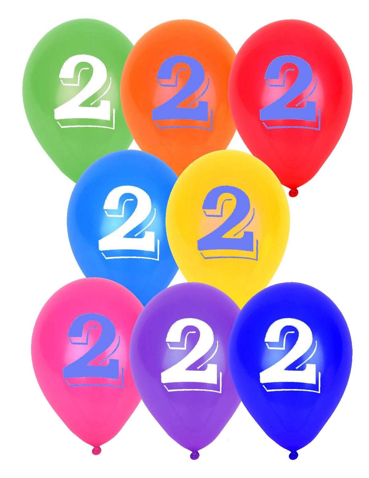 8 globos cifra 2 multicolores