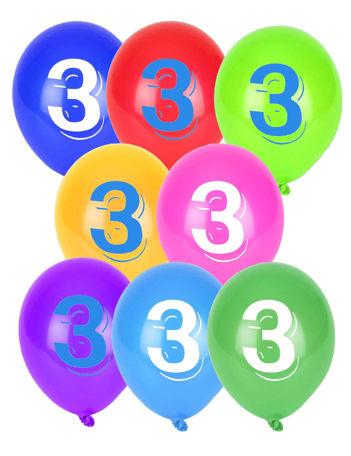 8 globos cifra 3 multicolores