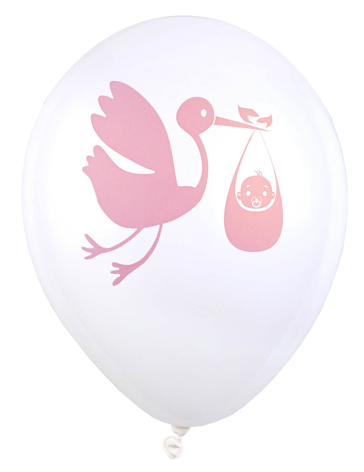 globos de látex con motivo de cigüeña para baby shower blanco y rosa