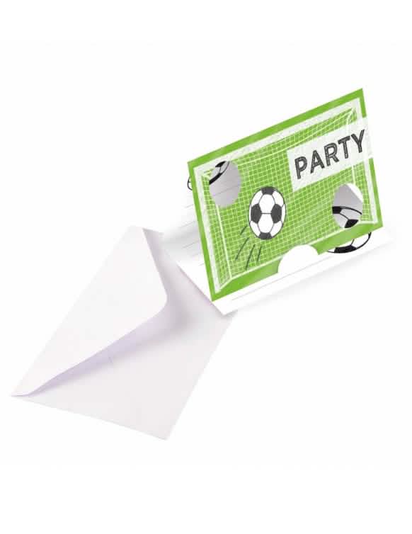 Cartones de invitación de fútbol para niño verdes y blancos con sobres