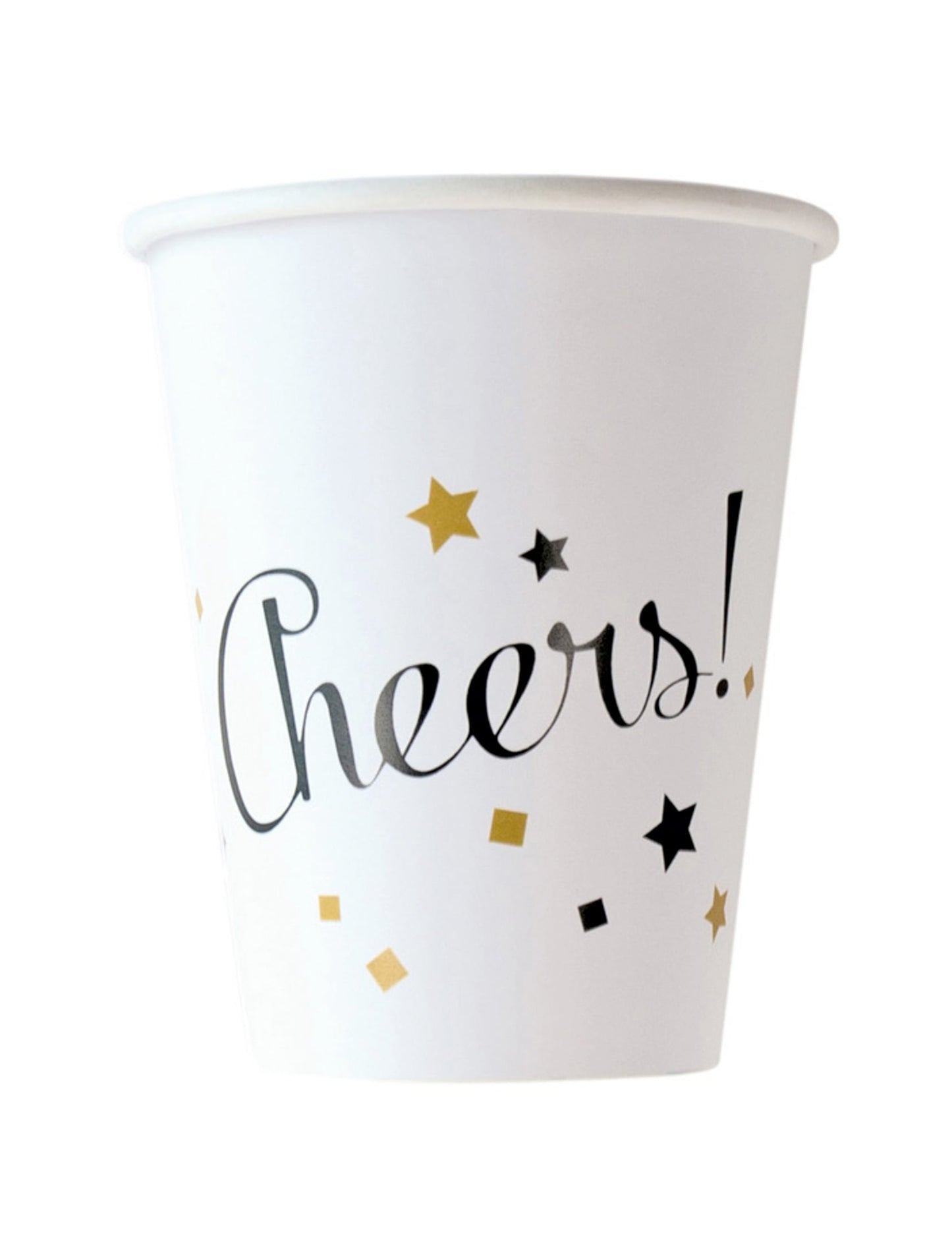 Gobelets en carton happy new year pour fête blanc et doré avec inscription Cheers