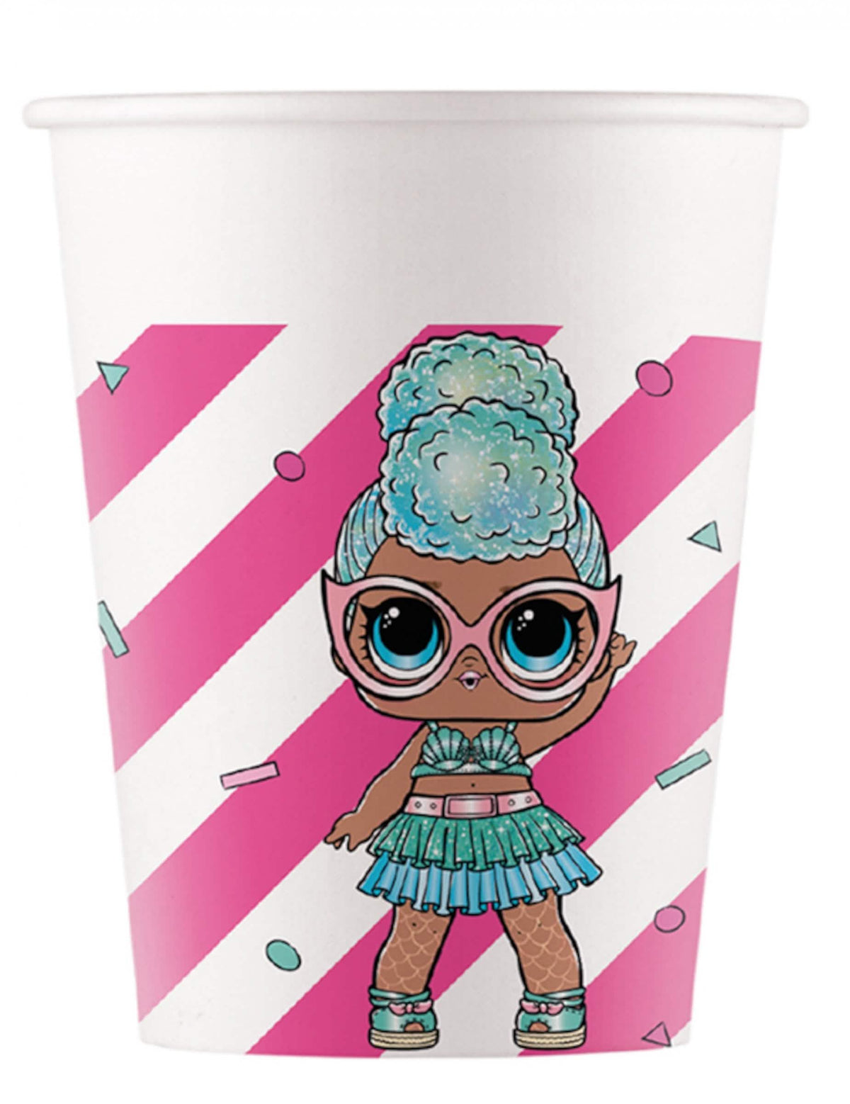 Vasos de cartón LOL para niño blanco y rosa con muñeca