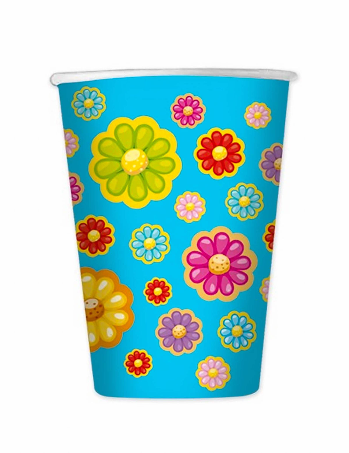 Gobelets en carton marguerite bleus avec fleurs colorées