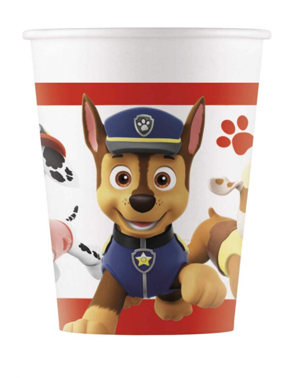 Vasos de cartón La Patrulla Canina listos para la acción para niño blanco y rojo con Chase