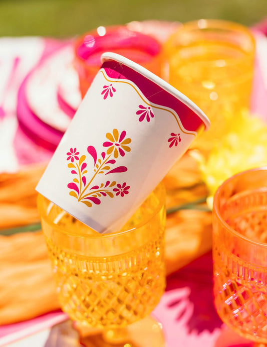 8 Vasos de Cartón Blanco, Naranja, Frambuesa y Limón