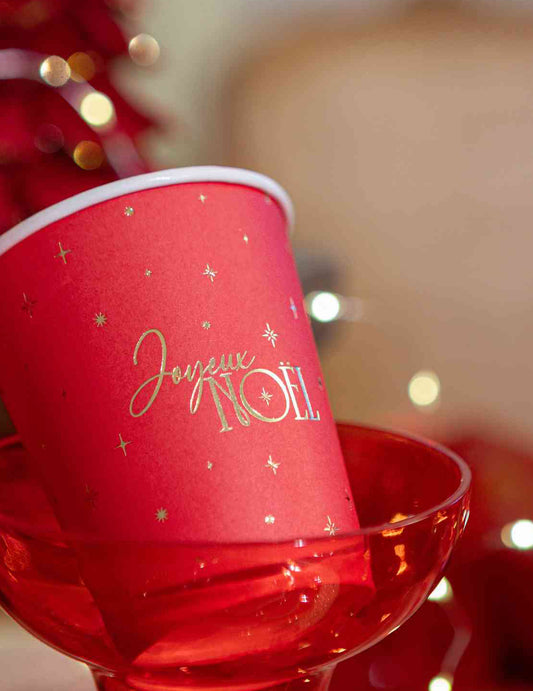 8 vasos Feliz Navidad atemporal rojo y dorado 25,5 cl