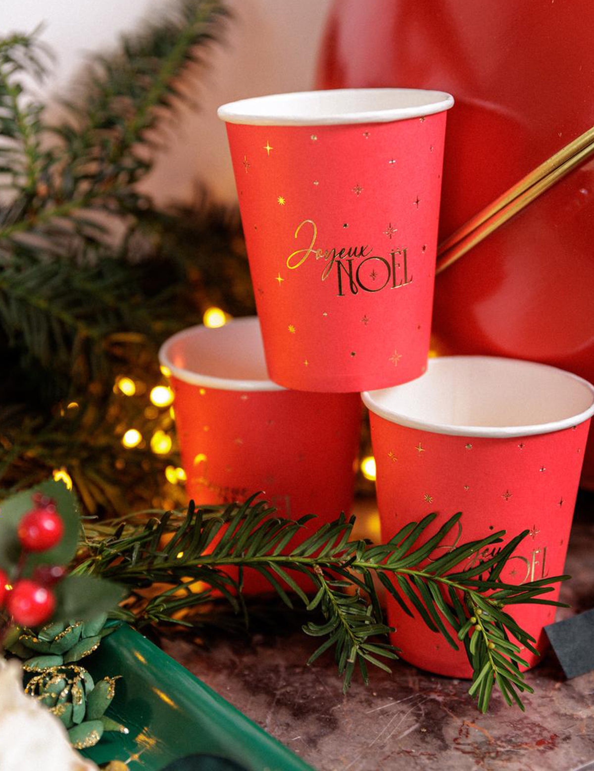 8 vasos Feliz Navidad atemporal rojo y dorado 25,5 cl