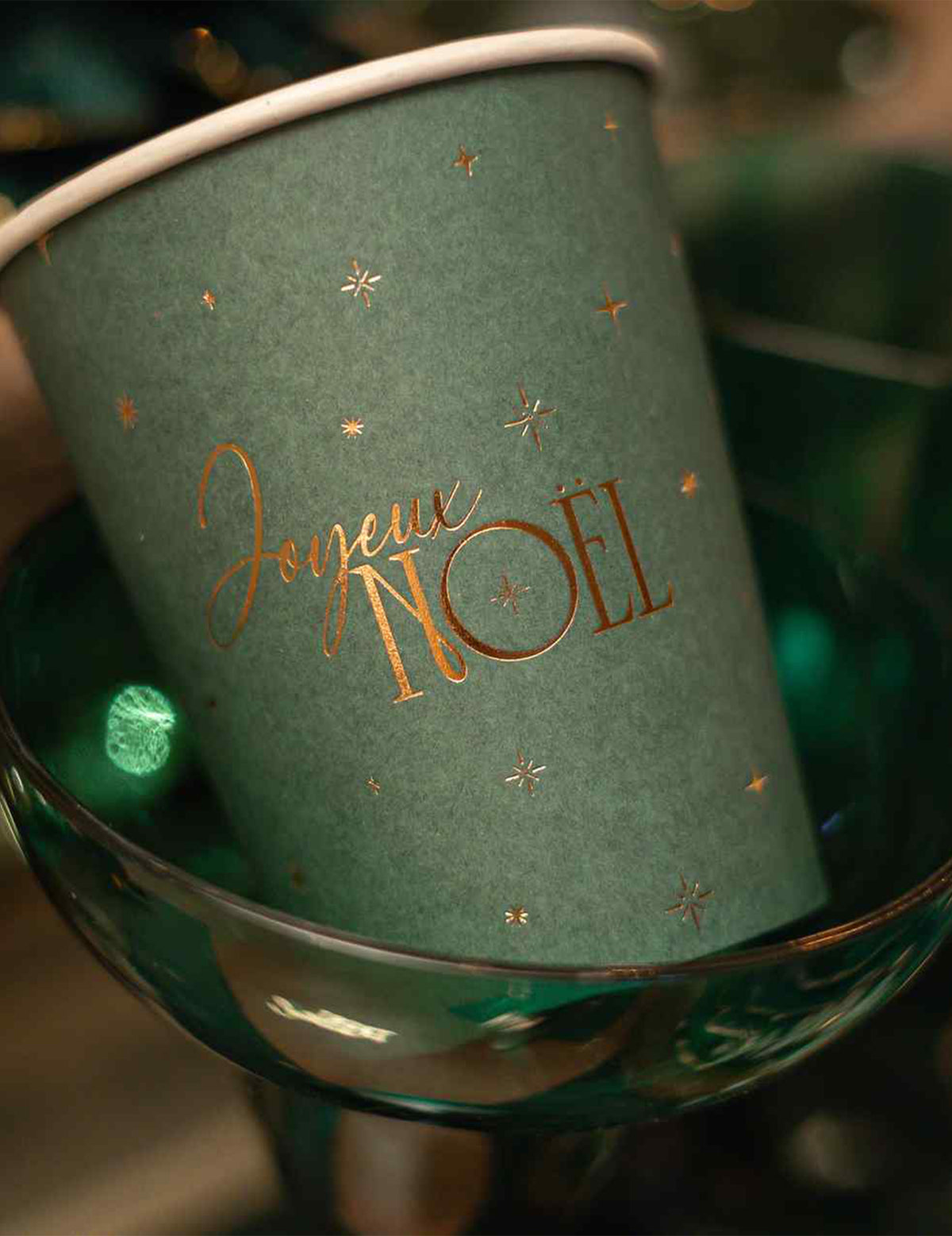 8 vasos Feliz Navidad atemporal verde inglés y dorado 25,5 cl
