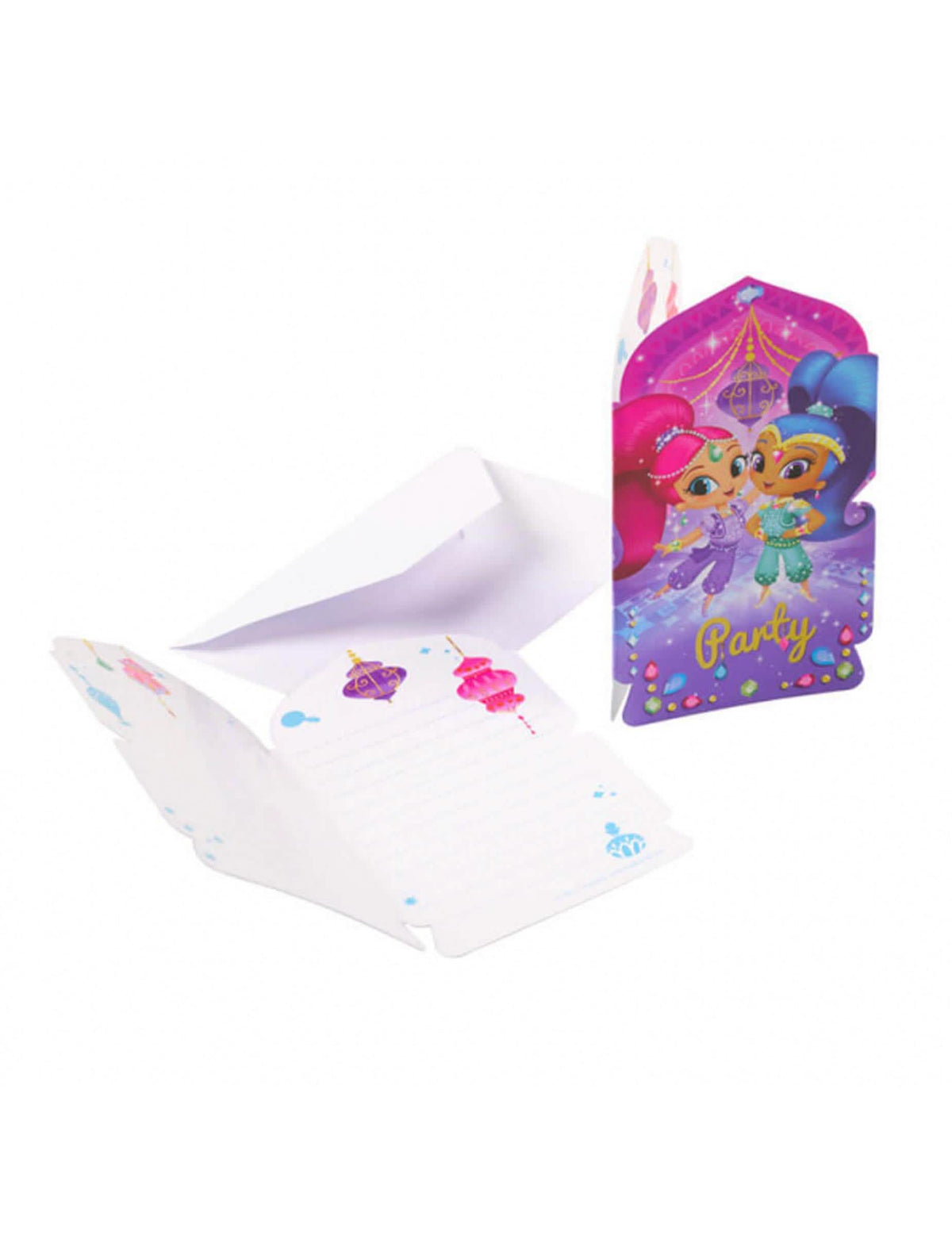 Invitaciones y sobres Shimmer y Shine para niño morados y rosas