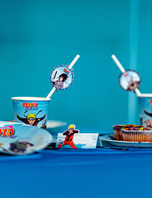 8 Pajitas de papel 19,6 cm y medallones 4,8 x 6,3 cm Naruto Shippuden™