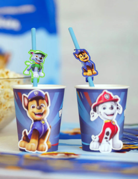 8 Pajitas de cartón azules con medallones Patrulla Canina™