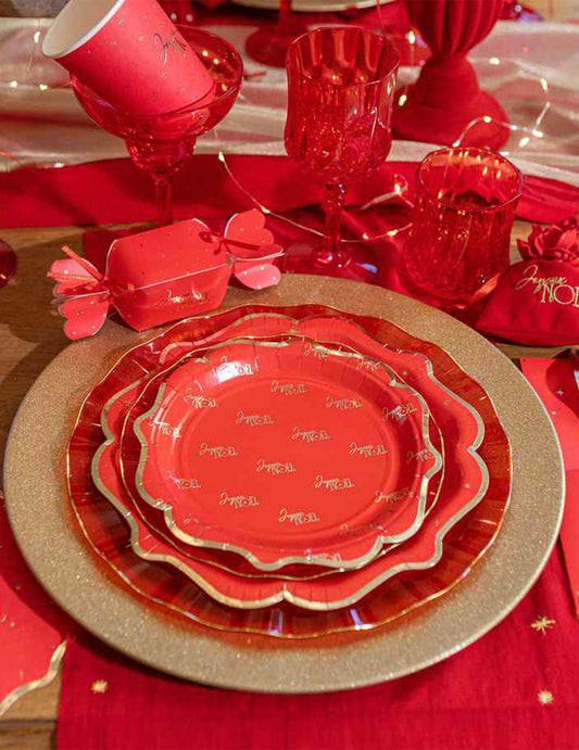 8 platos pequeños Feliz Navidad atemporal rojo y dorado 18 cm